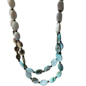 Vintage Elegant Mother Of Pearl Turquoise Shell Bead Statement Necklace Jewelry